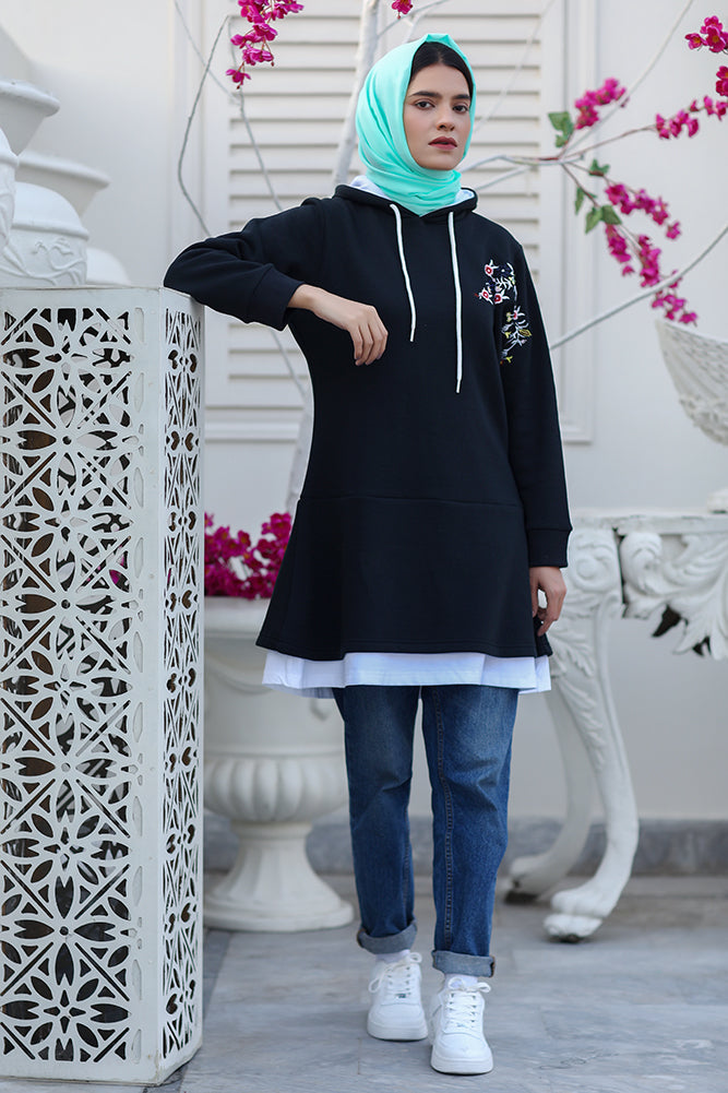 Long Embroidered Hoodie