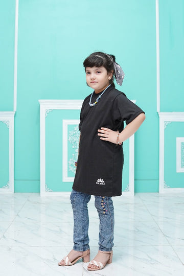 Girls Black LONG T Shirt, Girls Modest Fashion Brand Uk