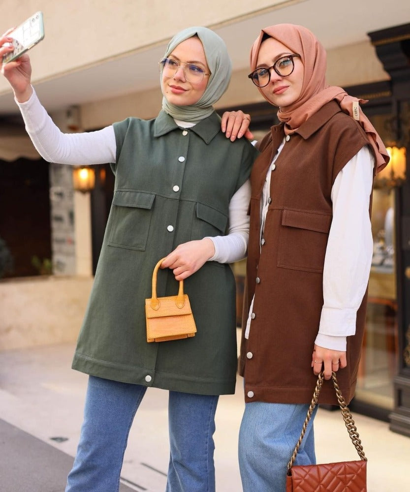 Green Sleeveless shirt, Muslim ladies fashion brand uk 